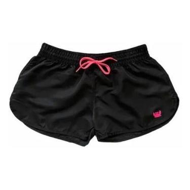 Imagem de Short Feminino Moda Praia Bermuda Tactel Liso  Marca Relaxado, F, Pret