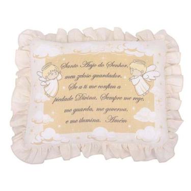 Imagem de Travesseiro Bebê Oração Santo Anjo 28x35cm Luxo Com Babado - Dugu, Beg