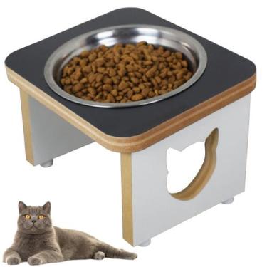 Imagem de Comedouro Pet Gato Elevado MDF Linha Basic - Preto - Maderacco