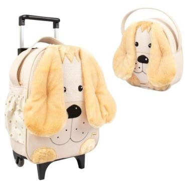 Imagem de Kit Mochila Feminino Masculino Infantil Carrinho Rodinha Com Lancheira