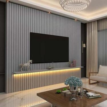 Imagem de Painel Ripado 230x250 Com LED Para TV 85 Polegadas Nobre Gelius Cinza 