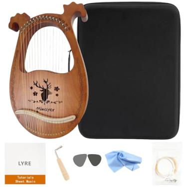 Imagem de Miwayer Kit de harpa de lira, instrumento musical de 16 cordas, corpo de mogno totem de rena, instrumento profissional de harpa com acessórios e estojo (madeira)