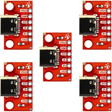 Imagem de risingsaplings Placa de breakout fêmea USB tipo C 5 peças 6 pinos saída 2 CC PCB placa conversor com 5 peças de 6 pinos macho