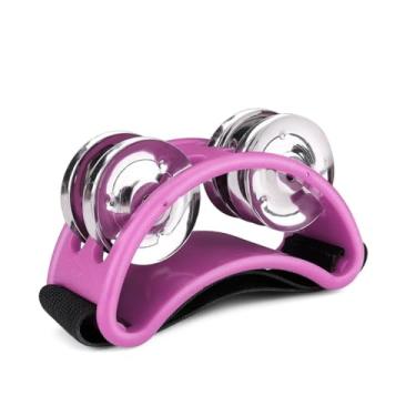 Imagem de Flexzion Percussão de pandeiro para pés com jingles de aço de fileira dupla - Bateria de instrumento musical para sapatos de festa, presente, cantores, vocalistas, cajons e guitarristas (rosa)