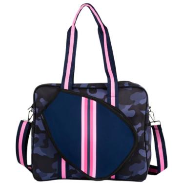 Imagem de Queen of the Court Bolsa De Pickleball, Bolsa De Pickleball Com Gancho De Cerca, Bolsa De Pickleball Para Mulheres, Linda Bolsa De Pickleball (Camuflagem Azul Marinho Com Listra Rosa)