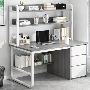 Imagem de Mesa de computador com cabana e estante de livros, mesa de laptop para escritório doméstico moderna e simples mesa de madeira com moldura de metal para mesa de escritório em casa B, B, 100 x 50 x 148