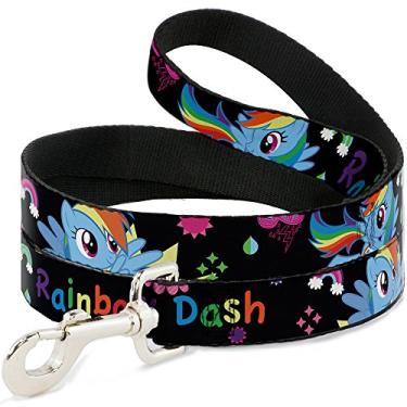 Imagem de Buckle-Down Coleira preta para animais de estimação Rainbow Dash w/Face Close-Up, 1,8 m - 1,2 m