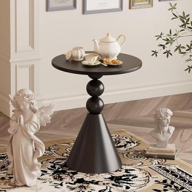 Imagem de Mesa de canto redonda, mesa lateral com estrutura de ferro, mesa pequena para sala de estar, mesa de cabeceira moderna para decoração de casa retrô, mesa de centro circular, mesa de centro para quarto