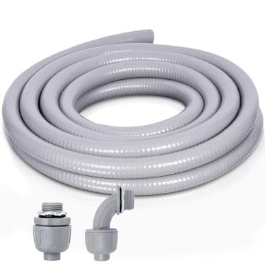 Imagem de Feotech Kit de Conduíte e Conector Líquido - Conduíte Elétrico Líquido Não Metálico de 1/2 Polegada 5 FT Não Metálico com 1 Encaixe Reto e 1 Ângulo