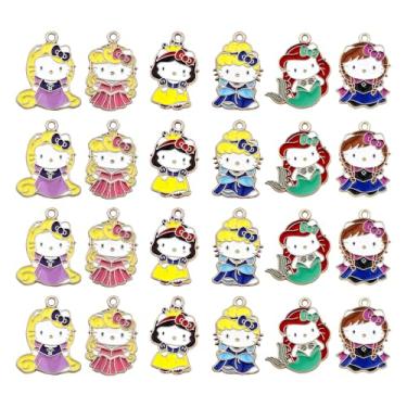 Imagem de Westingmanual 24 berloques de sereia, pingentes de princesa, pingentes de gato esmaltados para fazer joias, 6 estilos fofos de gato, brincos, brincos, pulseiras, pingentes, artesanato faça você mesmo,