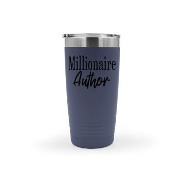 Imagem de SpreadPassion Copo de autor milionário, presente de butthole, autor milionário, copo de aço inoxidável autor milionário, copo isolado de 590 ml, ideia de presente de aniversário de Natal (azul