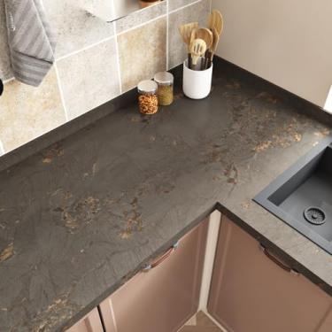 Imagem de Wallercity Papel de contato de mármore marrom/dourado para bancadas à prova d'água granito mármore descascar e colar papel de contato decorativo para gavetas de armários papel de contato de mármore