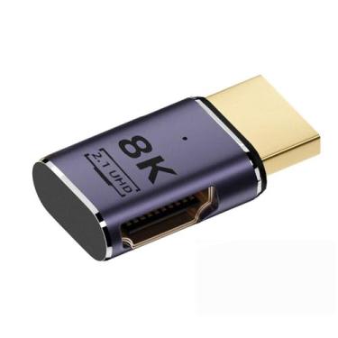 Imagem de xiwai HDMI 8K macho para HDMI 2.1 fêmea plano horizontal 90 graus ângulo reto UHD adaptador de extensão suporta HDTV 8K 60hz