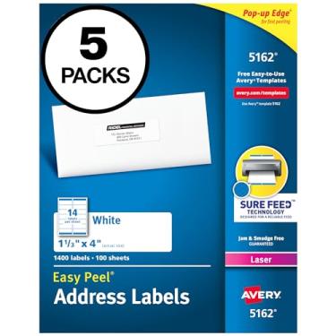 Imagem de Etiquetas de correspondência Avery Easy Peel para impressoras a laser, 3,8 x 10,16 cm, 14-Up, branco