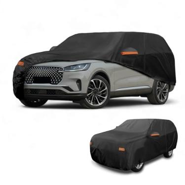 Imagem de Partuto Capa de carro à prova d'água para todos os climas, automotiva, externa, anti-UV, proteção contra chuva e sol, cobertura externa completa para Lincoln Aviator 190T-PU preta com tiras refletoras