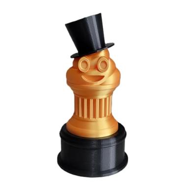 Imagem de Znet3D Troféu Emoji de cocô de cavalheiro – cartola preta elegante no pedestal preto – 16,5 cm de altura, prêmio divertido e exclusivo para qualquer ocasião (ouro seda)