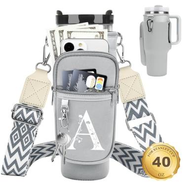 Imagem de LOKASS Suporte inicial de garrafa de água com alça para copo Stanley Copo de 1,134 g com alça, bolsa térmica para garrafa de água com bolso para telefone, floral e mosquetão para acessórios Stanley