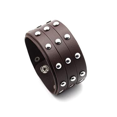 Imagem de Xusamss Pulseira de couro larga Punk Rock com três fileiras com rebite, Couro sintético liga metálica Couro sintético, Sem pedras preciosas