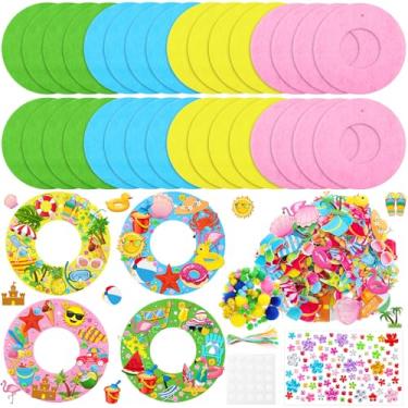 Imagem de Suilung 32 conjuntos de kits de artesanato de guirlanda de feltro de verão, tema de praia, faça você mesmo, guirlanda de praia, decorações artísticas com flamingo, palmeira, abacaxi, melancia,
