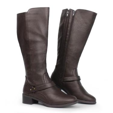 Imagem de Hawkwell Botas De Montaria Femininas De Cano Alto Com Zíper Duplo E Cano Largo, Pu Marrom, 8,5 M Eua