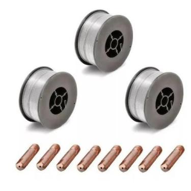Imagem de Kit - 3 Arame Mig Uso Sem Gás 0,8mm - 1kg + 8 Bico de Contato 0,8 mm M