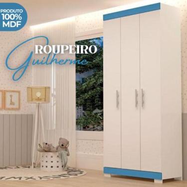 Imagem de Roupeiro infantil 100% MDF 3 Portas 2 Gavetas internas Azul com Branco