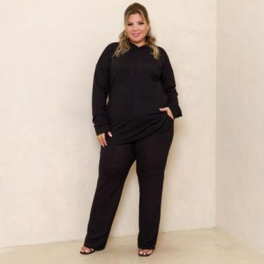 Imagem de Conjunto Lanzinha Pantalona Calça Reta e Blusa Com Capuz Plus Size - R