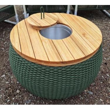Imagem de Mesa De Centro C/ Tampo Corda Náutica Verde Militar Varanda Fibras
