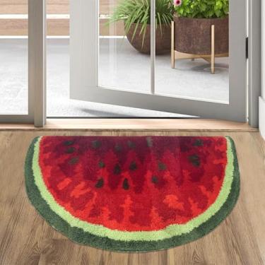 Imagem de Lacomfy Tapete de banho de frutas, fofo, em forma de melancia, tapete lavável, absorvente, antiderrapante, tapete de banheiro feito à mão para capacho de chuveiro, 80 cm x 50 cm
