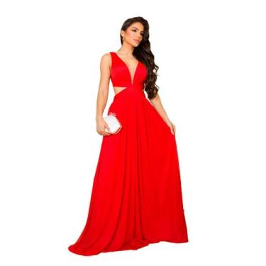 Imagem de Vestido Lonfo Festa Micro Tule Liso Decote em X Madrinha Formatura  - 