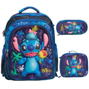 Imagem de Kit Mochila Infantil Stitch 3d Lancheira Estojo Volta Aulas - Plike, S