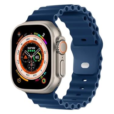 Imagem de HAYONLIY Pulseira de silicone Ocean compatível com Apple Watch Ultra/Ultra 2 séries SE 10, 9, 8, 7, 6, 5, 4, 3, 2 e 1 de 46 mm, 49 mm, 45 mm, 44 mm, 42 mm, esportiva, respirável e impermeável