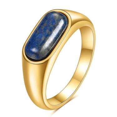 Imagem de MYNENEY Aço inoxidável ouro/prata forma quadrada sinete masculino anel mindinho declaração bonito casamento azul/marrom/verde anéis de pedra presente moderno para mulheres homens, Pedra, Sem pedra preciosa