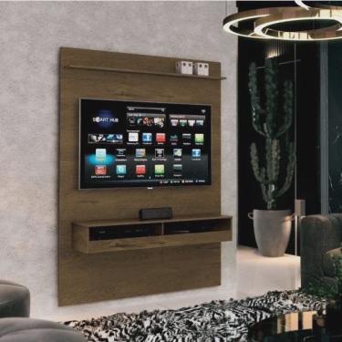 Imagem de Painel alto Torino p/ TV até 50'' Pol com nichos cor Nogal