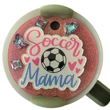 Imagem de Cute Sports Soccer Mom Charm For Stanley Cup Accessories Copo de 40/850.5 g com tampa de palha de silicone e placa de tampa para mulheres (rosa, 1,134 g)