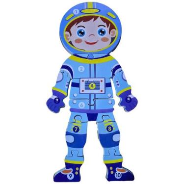 Imagem de Quebra cabeça montar astronauta madeira 10 peças base apoio - Polibrin