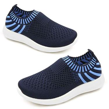 Imagem de Tênis de corrida atlético de malha respirável para crianças Apawwa tênis leve sem cadarço para meninos e meninas (crianças pequenas/crianças grandes), Azul marino, 1.5 Little Kid