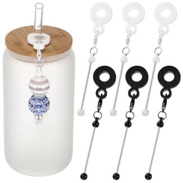 Imagem de Sayglossy Berloque de copo com contas em barra em branco compatível com Stanley DIY Frisado Canudo Charme Adaptadores Pingente Ornamento, Serve para Canudos Padrão Joias Fazendo Presente em Branco DIY