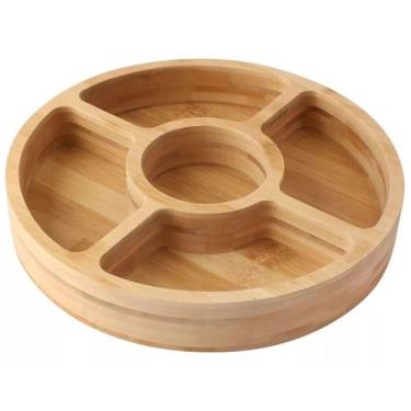 Imagem de Gamela Petisqueira Redonda Bandeja de Bambu com 5 Divisórias 24cm - Cl