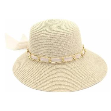 Imagem de Chapeu De Praia Viseira Palha Corrente Femenina - oem, Rosa