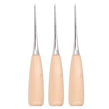 Imagem de Awl de Aço, Ferramenta de Perfuração de Maçaneta de Madeira de Pinheiro para Couro, Papel, Pano, Madeira, Plástico, Laminado