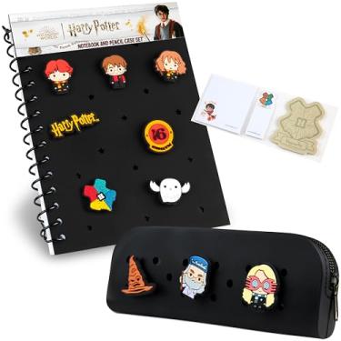 Imagem de Harry Potter Caderno A5 personalizável e estojo de lápis com zíper, conjunto de papelaria com pinos de personagem Chibi, notas adesivas material escolar de Hogwarts, presentes para crianças