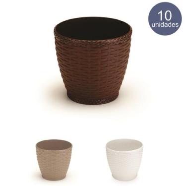 Imagem de Cachepos Rattan Redondo Mini - Kit 10 Unidades Vaso Azaleia Orquidea -