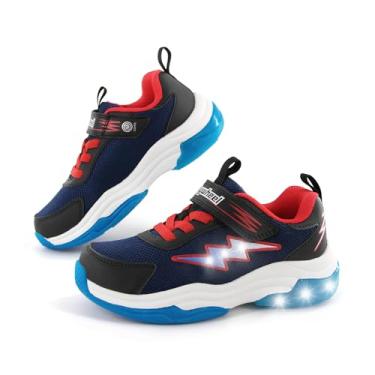 Imagem de SKYWHEEL Tênis infantil para meninos que acendem com interruptor tênis de corrida tênis infantil tamanho 10 a crianças grandes tamanho 5, Tênis infantil Ligth Up azul-marinho, 18