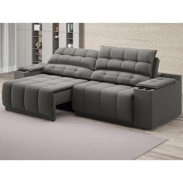 Imagem de Sofá com Porta Copos Carregador USB Ret Rec Samurai 2,00m Velosuede Cinza - NETSOFAS