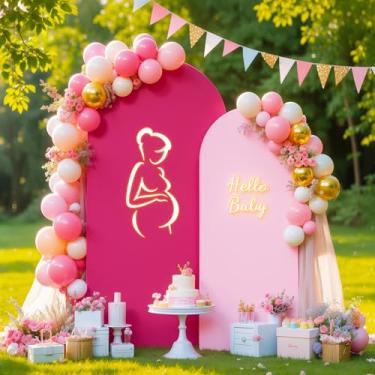 Imagem de Conjunto de 2 capas de arco rosa com arco de pano de fundo elástico para festa de casamento, 2 m, decorações de chá de bebê, chá de panela, aniversário, rosa-choque, arco e elastano