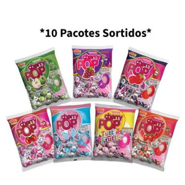 Imagem de Kit 10 Pacotes de Pirulito Cherry Pop 700g SABORES SORTIDOS