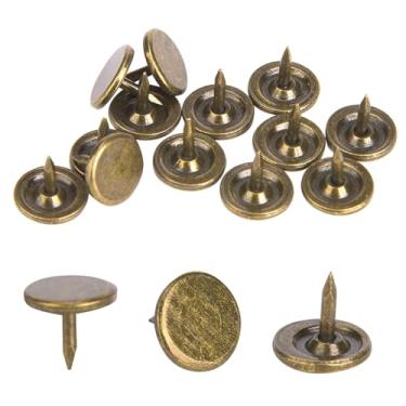 Imagem de QANYEGN 100Pcs Estofados Prego, Antique Estofados Tachas, Cabeça Chata Ciano Bronze Ferro Desenho Pin para Sofá, Cadeira, Cama, Art. (Diameter 9MM*Total length 8MM)