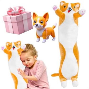 Imagem de Travesseiro de Corpo Gato Cachorro Longo Pelúcia Grande Super Macia Lavável Aconchegante Infantil Adulto Almofada Confortável Presente Cama Sofá Dormir Descanso Abraço Fofinho (Cachorro G Caramelo)