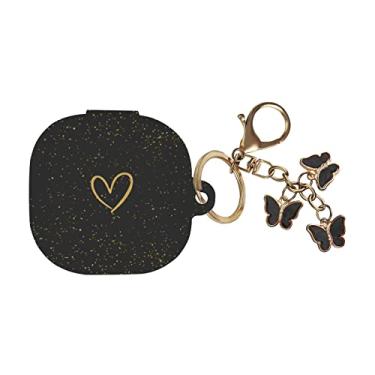 Imagem de AIIEKZ Compatível com Samsung Galaxy Buds FE/Buds 2 / Buds Pro/Buds Live/Buds 2 Pro, capa de silicone macio com padrão de coração dourado com chaveiro de borboleta fofo para meninas e mulheres (preto